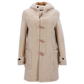 Saint Laurent Toggle-Front Hooded Duffle Coat in Beige Shearling Beige