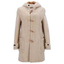 Saint Laurent-Saint Laurent Duffle-coat à capuche à bascule sur le devant en peau de mouton beige-Beige