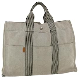 Hermès-HERMES New Fool to MM Hand Bag Canvas Gray Auth cl228-Grey
