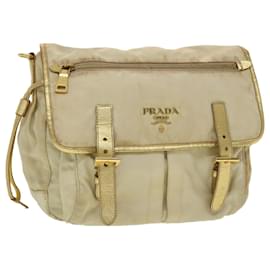 Prada-PRADA Shoulder Bag Nylon Leather Ivory Auth 45288-White