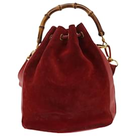 Gucci-GUCCI Bamboo Shoulder Bag Suede Red 00120401657 Auth ep1393-Red