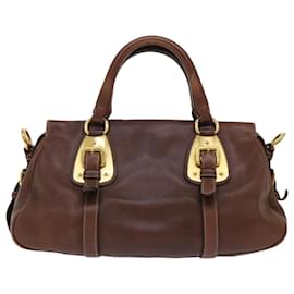 Prada-PRADA Hand Bag Leather 2way Brown Auth ki3278-Brown