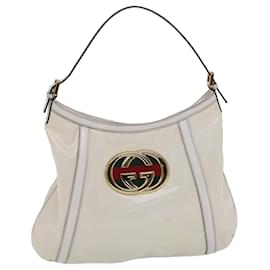 Gucci-GUCCI Web Sherry Line Interlocking Shoulder Bag Coated Canvas White Auth 50415-White