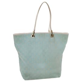 Gucci-GUCCI GG Canvas Tote Bag Light Blue White Auth 50181-Blue