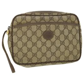Gucci-GUCCI GG Canvas Clutch Bag PVC Leather Beige 014.58.0128 Auth ar10041b-Brown