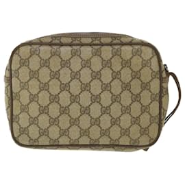 Gucci-GUCCI GG Canvas Clutch Bag PVC Leather Beige 014.58.0128 Auth ar10041b-Brown
