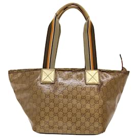 Gucci-GUCCI GG Crystal Tote Bag Gold 131230 Auth FM2314-Metallic