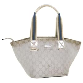 Gucci-GUCCI GG Canvas Sherry Line Tote Bag Silver Blue gray 131223 Auth yt974-Metallic
