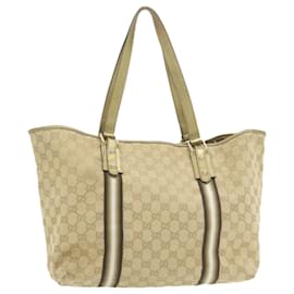 Gucci-GUCCI Sherry Line GG Canvas Tote Bag Canvas Beige Gold Brown 139260 Auth am626g-Brown