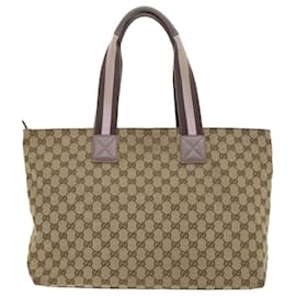 Gucci-GUCCI GG Canvas Web Sherry Line Nylon Mat Hand Bag 2Set Beige Pink Auth ac2073-Brown