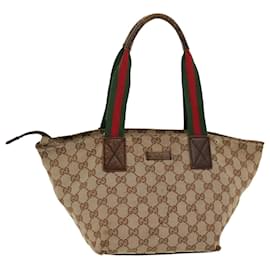 Gucci-GUCCI Web Sherry Line GG Canvas Hand Bag Beige Green Red 214397 Auth rd4468-Brown