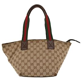 Gucci-GUCCI Web Sherry Line GG Canvas Hand Bag Beige Green Red 214397 Auth rd4468-Brown