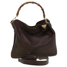 Gucci-GUCCI Bamboo Shoulder Bag Leather 2way Brown Auth bs6148-Brown