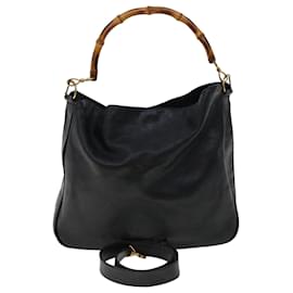 Gucci-GUCCI Bamboo Shoulder Bag Leather 2way Black Auth 46000-Black