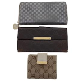 Gucci-GUCCI GG Canvas Long Wallet Leather 3Set Brown Beige Silver Auth bs6283-Multiple colors
