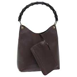 Gucci-GUCCI Bamboo Shoulder Bag Leather Brown 001-2113-1880 Auth ep1356-Brown