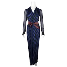 Diane Von Furstenberg-Electric Blue Polka Dot & Stripes Cathy Jumpsuit-Blue