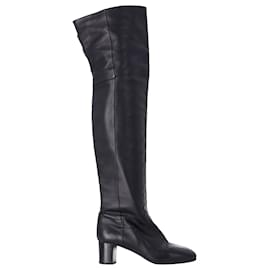 Hermès-Hermès Over-The-Knee Heeled Boots in Black Leather-Black