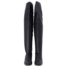 Hermès-Hermès Over-The-Knee Heeled Boots in Black Leather-Black