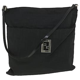 Fendi-FENDI Zucca Canvas Shoulder Bag Nylon Black Auth rd4345-Black