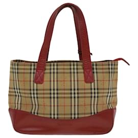 Burberry-BURBERRY Nova Check Hand Bag Nylon Beige Red Auth 36702-Brown