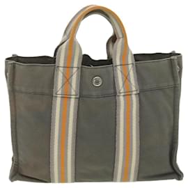 Hermès-HERMES Her Line PM Hand Bag Canvas Gray Auth bs4422-Grey