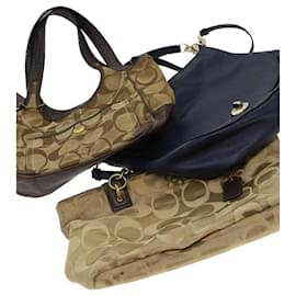Coach-Coach Signature Shoulder Bag Canvas Leather 3Set Navy Brown Auth 44681-Blue