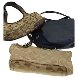 Coach-Coach Signature Shoulder Bag Canvas Leather 3Set Navy Brown Auth 44681-Blue