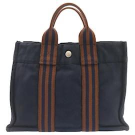 Hermès-HERMES Fourre ToutPM Hand Bag Canvas Blue Navy Auth am1631g-Blue