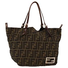 Fendi-FENDI Zucca Canvas Hand Bag Black Brown 2220-26635-98 Auth rd5177-Black