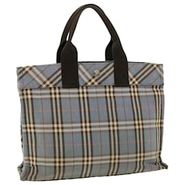 Burberry-BURBERRY Nova Check Hand Bag Canvas Blue Auth hs1655-Blue