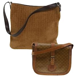 Céline-CELINE Macadam Canvas Shoulder Bag Suede PVC Leather 2Set Brown Auth bs6014-Brown