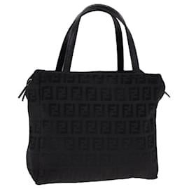 Fendi-FENDI Zucchino Canvas Hand Bag Black Auth am4149-Black