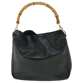 Gucci-GUCCI Bamboo Shoulder Bag Leather 2way Black 001 3444 1638 auth 51014-Black