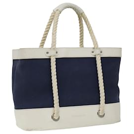 Burberry-BURBERRY Hand Bag Canvas White Navy Auth cl365-White