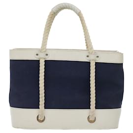Burberry-BURBERRY Hand Bag Canvas White Navy Auth cl365-White