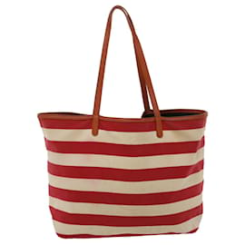 Burberry-BURBERRY Blue Label Tote Bag Canvas Red White Auth bs6604-Red