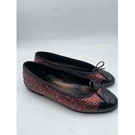 Chanel-CHANEL Ballerines T.UE 36.5 Cuir-Rouge