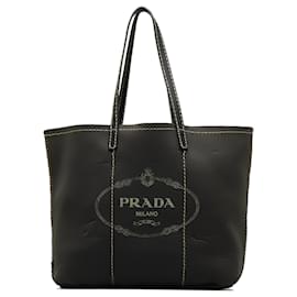 Prada-Prada Black Neoprene Logo Shopping Tote-Black