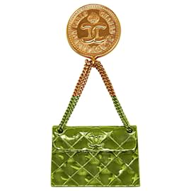 Chanel-Chanel Gold Quilted Flap Bag CC Brooch-Golden