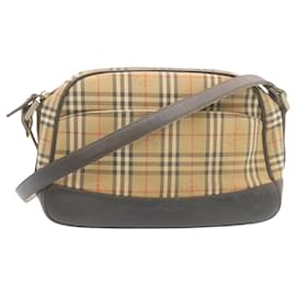 Burberry-BURBERRY Nova Check Shoulder Bag Canvas Leather Beige Auth th2131-Brown