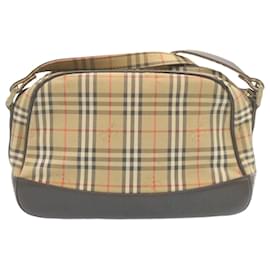 Burberry-BURBERRY Nova Check Shoulder Bag Canvas Leather Beige Auth th2131-Brown