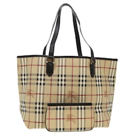 Burberry-BURBERRY Nova Check Tote Bag PVC Leather Beige Auth 39657-Brown