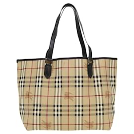 Burberry-BURBERRY Nova Check Tote Bag PVC Leather Beige Auth 39657-Brown