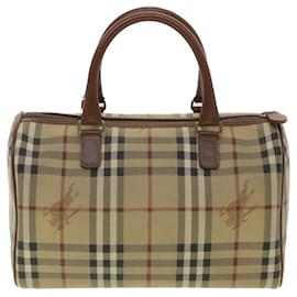Burberry-BURBERRY Nova Check Hand Bag PVC Leather Beige Auth 37970-Brown