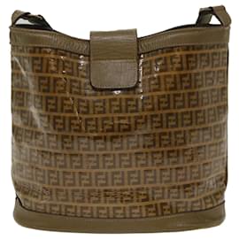Fendi-FENDI Zucchino Canvas Shoulder Bag Brown Auth 49490-Brown