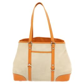 Prada-PRADA Tote Bag Canvas Leather Beige Auth 50153-Brown