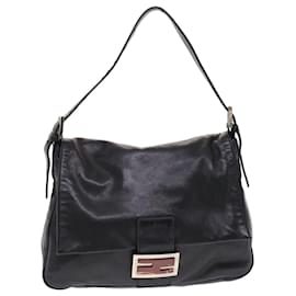 Fendi-FENDI Mamma Baguette Shoulder Bag Leather Black Auth yk8047-Black