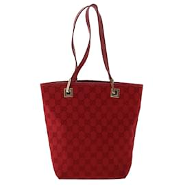 Gucci-GUCCI GG Canvas Hand Bag Red 0021099 auth 50163-Red