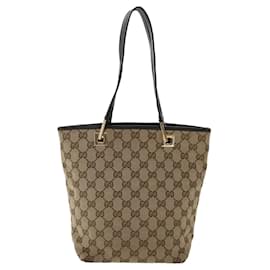 Gucci-GUCCI GG Canvas Hand Bag Beige 0021099 auth 50167-Brown